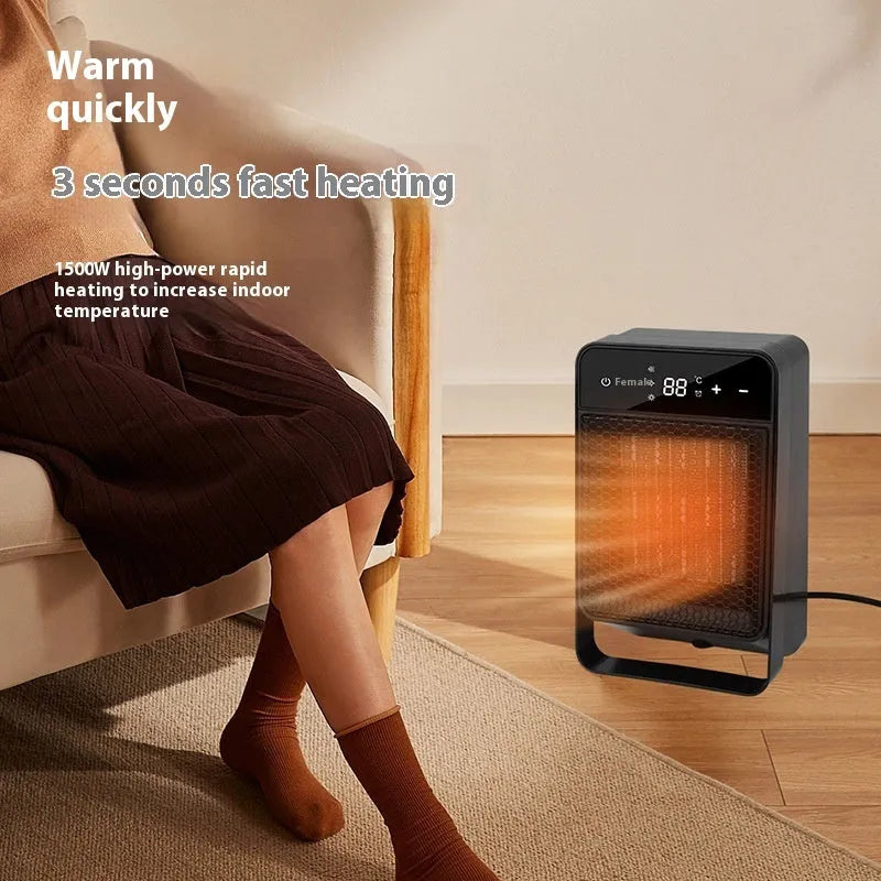 Desktop touch screen warm air blower heater with digital display and remote control in black or white colour