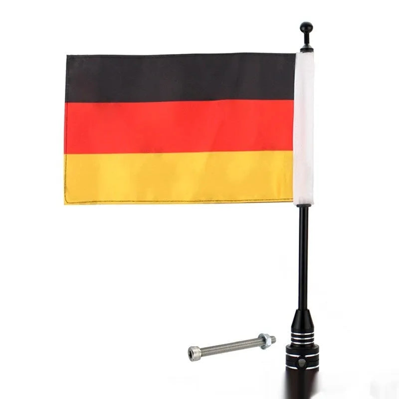 Motorcycle side box flagpole bracket in black or silver electroplated finish