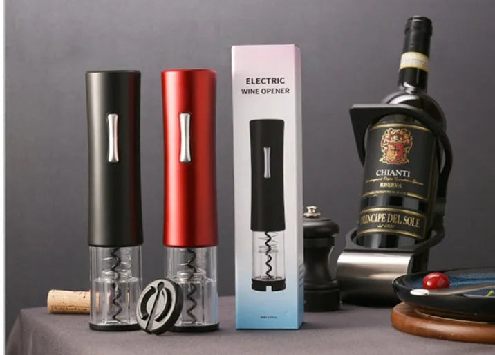 Automatic electric wine opener set with foil cutter stopper and pourer in black finish