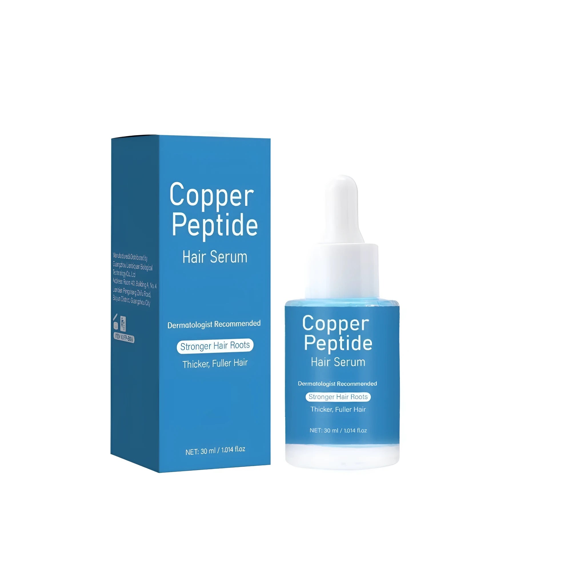 30ml copper peptide hair care oil bottle with pump dispenser measuring 38.5x38.5x95mm