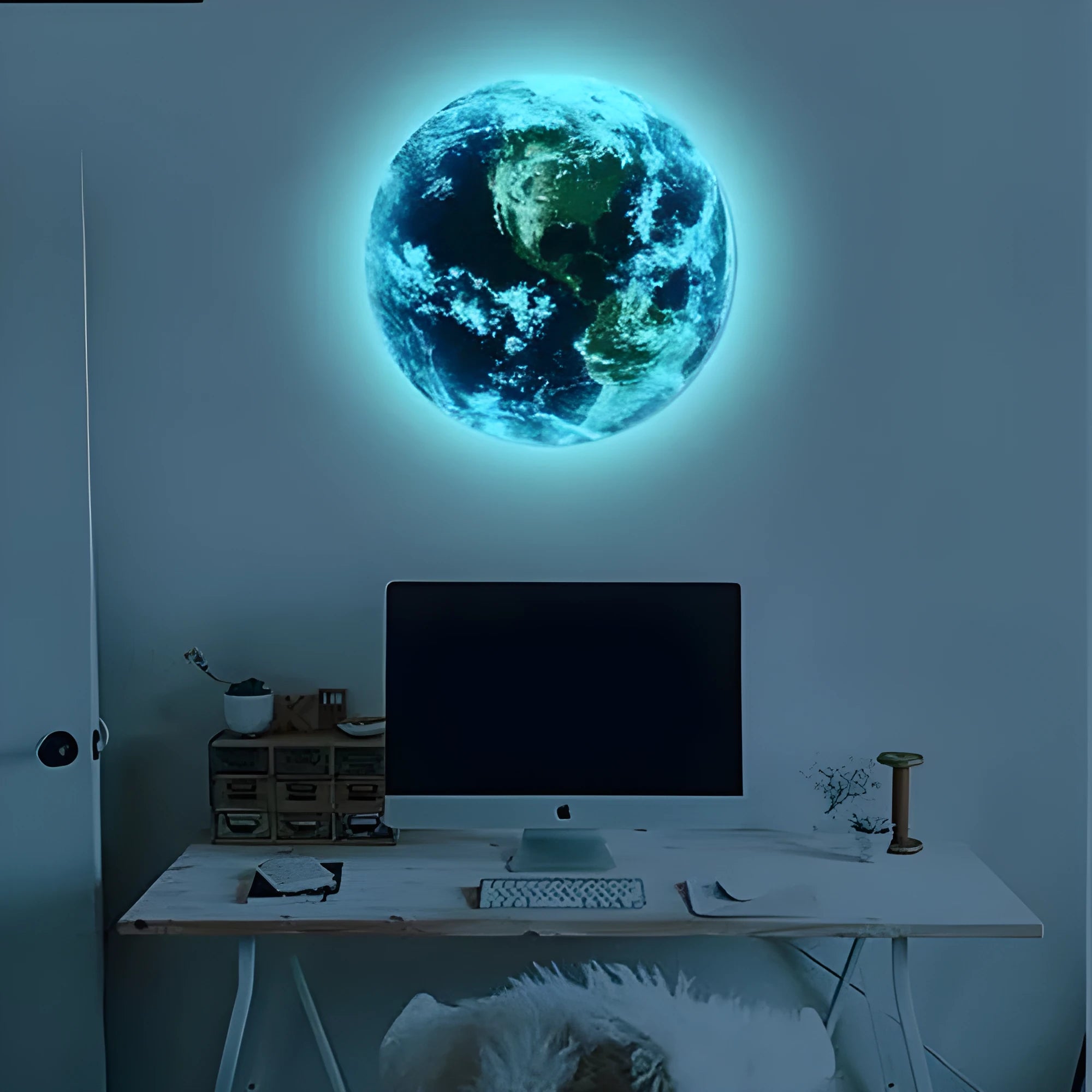 Glow in the dark Planet Earth wall sticker in three sizes: 10cm, 20cm, and 30cm diameter.