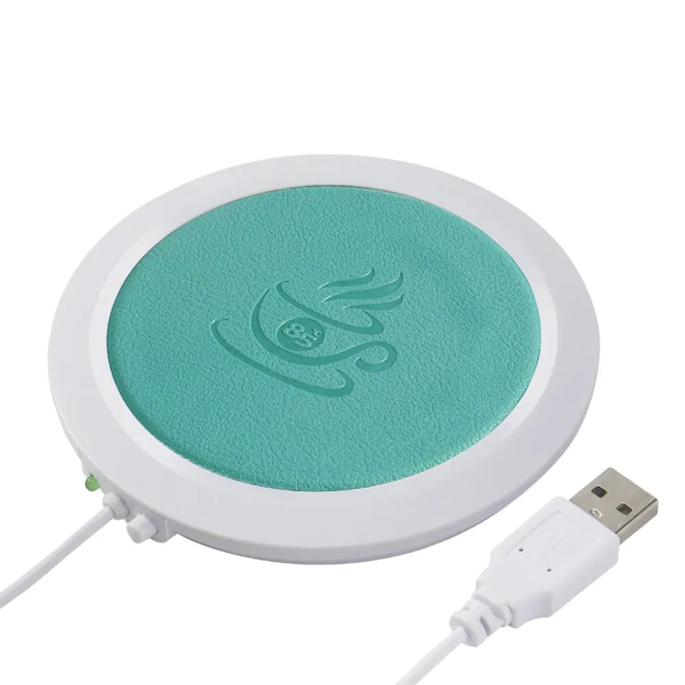 Black USB heating coaster with 85mm diameter showing cup placement for beverage warming