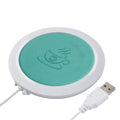 Black USB heating coaster with 85mm diameter showing cup placement for beverage warming