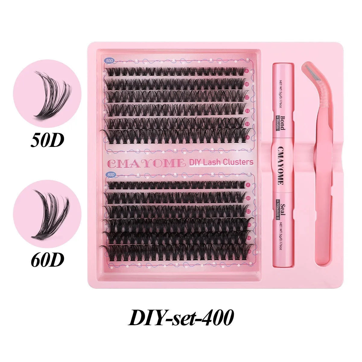 DIY single cluster false eyelashes, artificial fibre, individual lashes on a clear tray.