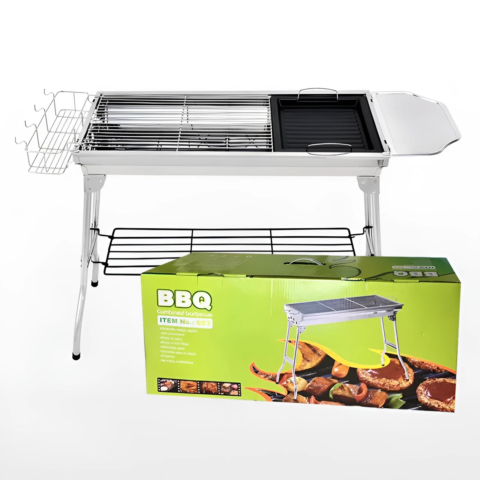 Stainless steel portable barbecue oven with turnover design and charcoal cooking surface