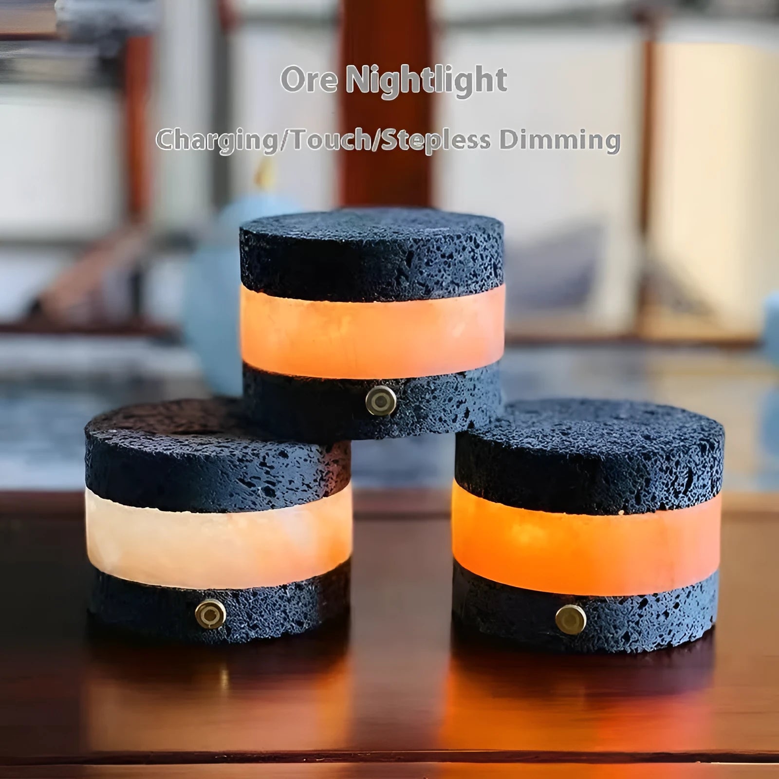 Small orange volcanic rock USB night lamp with touch dimming and essential oil tray