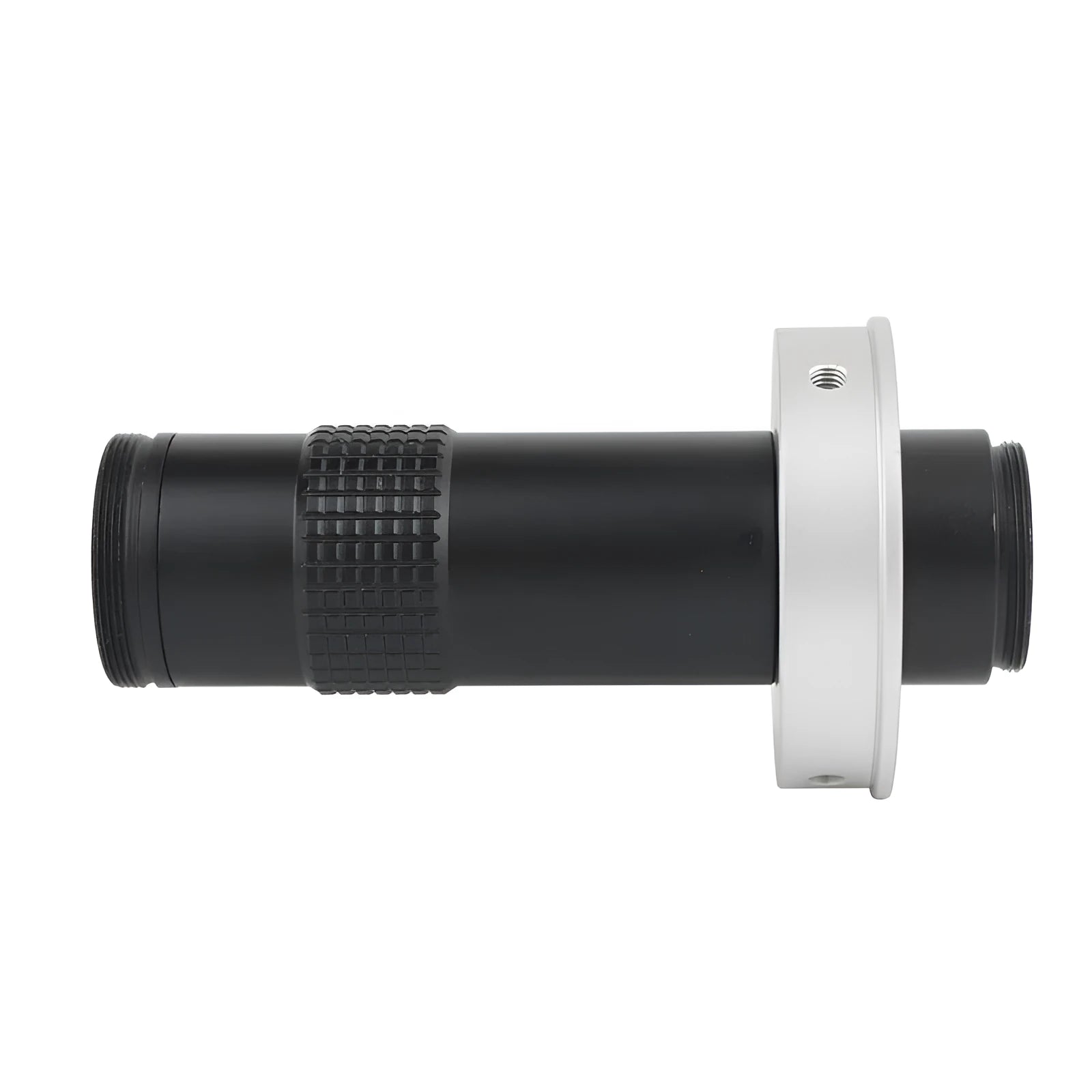 Black industrial monocular lens with 30mm diameter and 84mm length for microscope camera systems