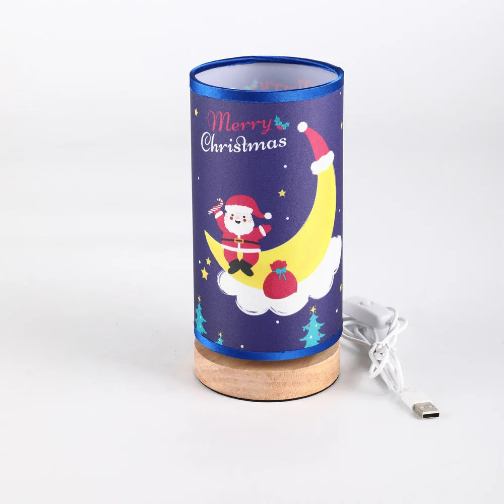 European style Santa Claus LED night light with USB plug and bamboo lamp holder
