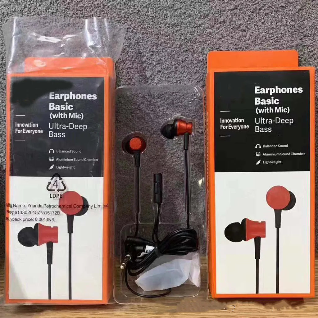 Piston in-ear headphones with 3.5mm wired connection in black, blue and red colour options
