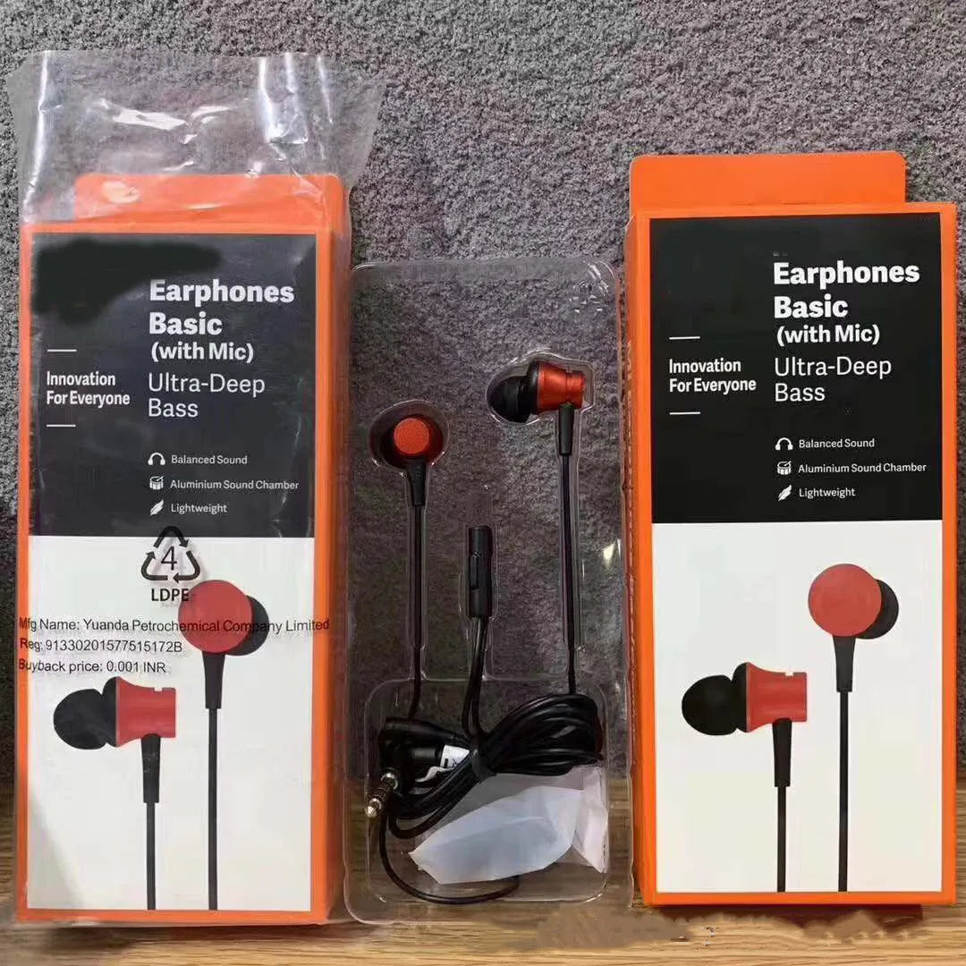 Piston in-ear headphones with 3.5mm wired connection in black, blue and red colour options