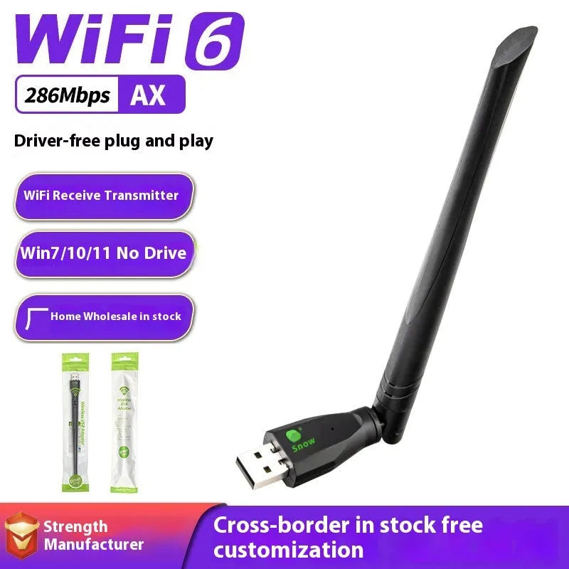 Black USB WiFi6 wireless network card adapter with instruction manual