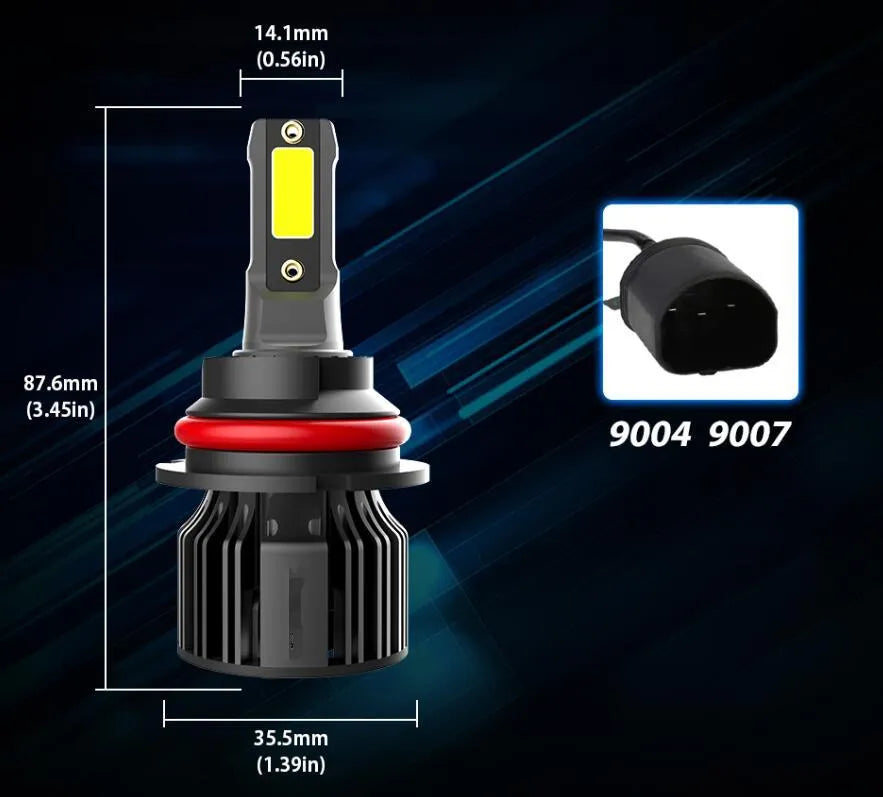 72W 6000K white LED car headlight bulb with adjustable chuck for H1 H7 9005 fitment