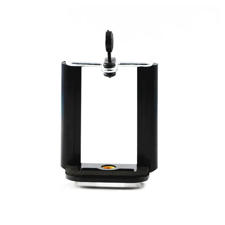 Black plastic U clip mobile phone holder with flexible gooseneck arm and hose bracket mount.