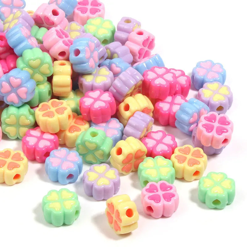 15mm frosted acrylic clover beads in mixed colours for jewellery making