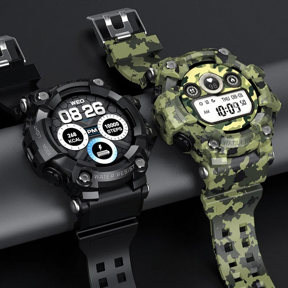 T6 Tactical Rugged Smart Watch in black or green with a 1.3-inch screen on an anti-sweat strap.