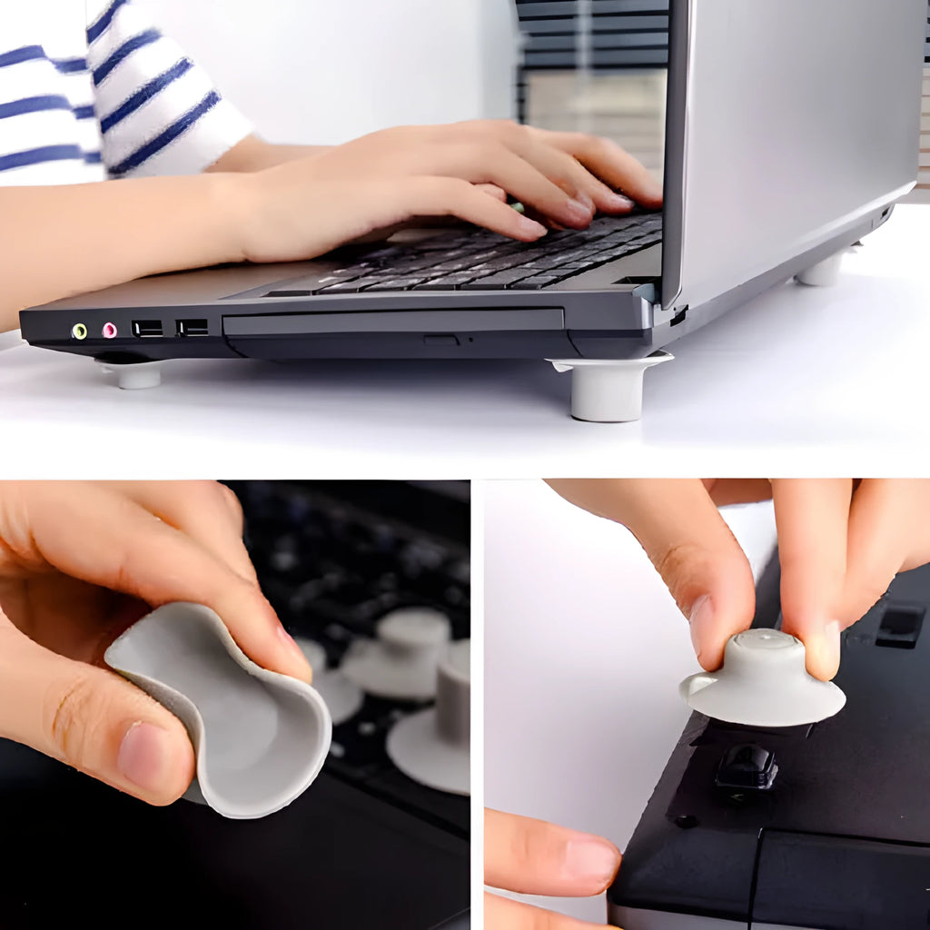 Grey plastic laptop cooling pad stand with 2 large and 2 small risers for better ventilation and viewing angles
