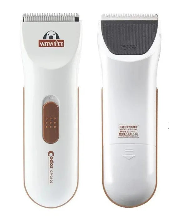 White pet electric hair clipper with ceramic blade for dog and cat grooming