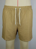 Polyester fibre striped swim shorts in navy blue, grey, khaki, or light blue with straight leg cut