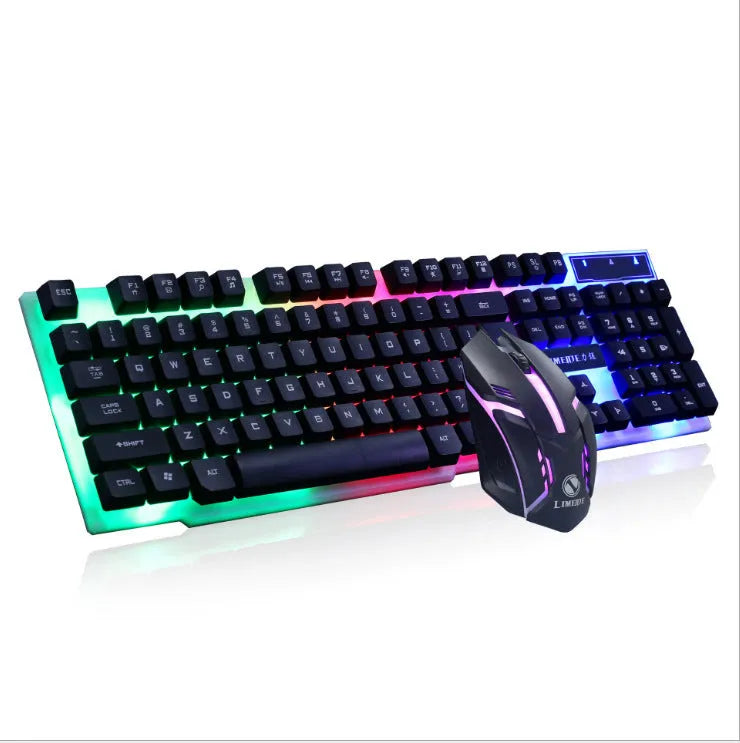 Limei Gtx300 gaming keyboard and mouse set showing backlit keys and multiple colour options