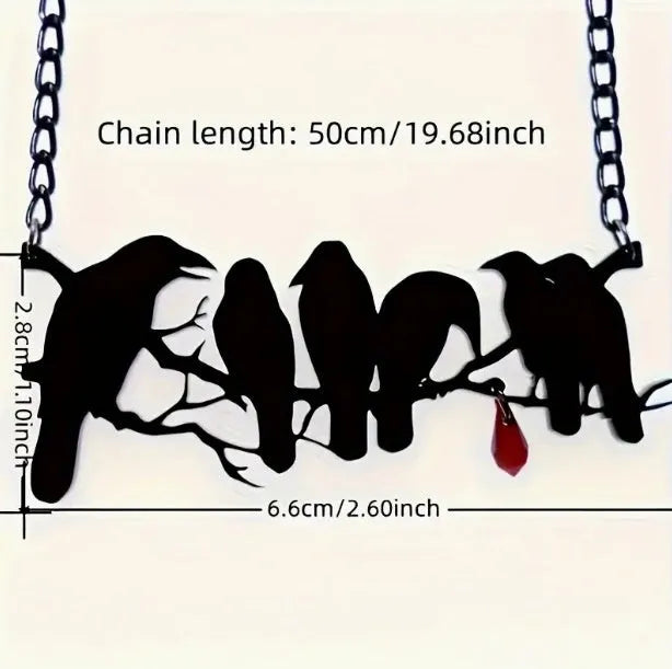 Black electroplated alloy crow necklace with cross chain for women's gothic jewellery