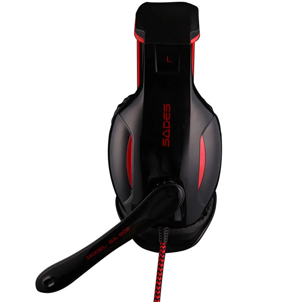 Black SADES SA 902 Hero Alliance wired USB gaming headset for PC with over-ear cups and lighting effects