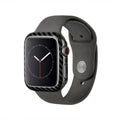 Apple Watch Series 4 44mm case in black carbon fibre leather design, showing ultra-thin half-wrap profile
