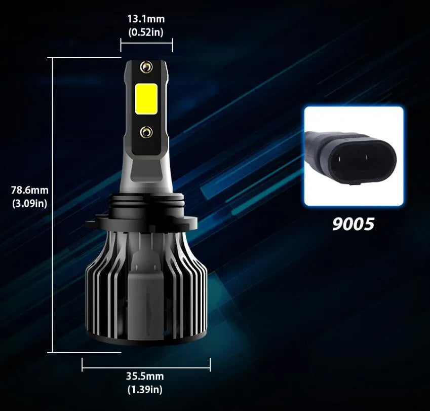 72W 6000K white LED car headlight bulb with adjustable chuck for H1 H7 9005 fitment