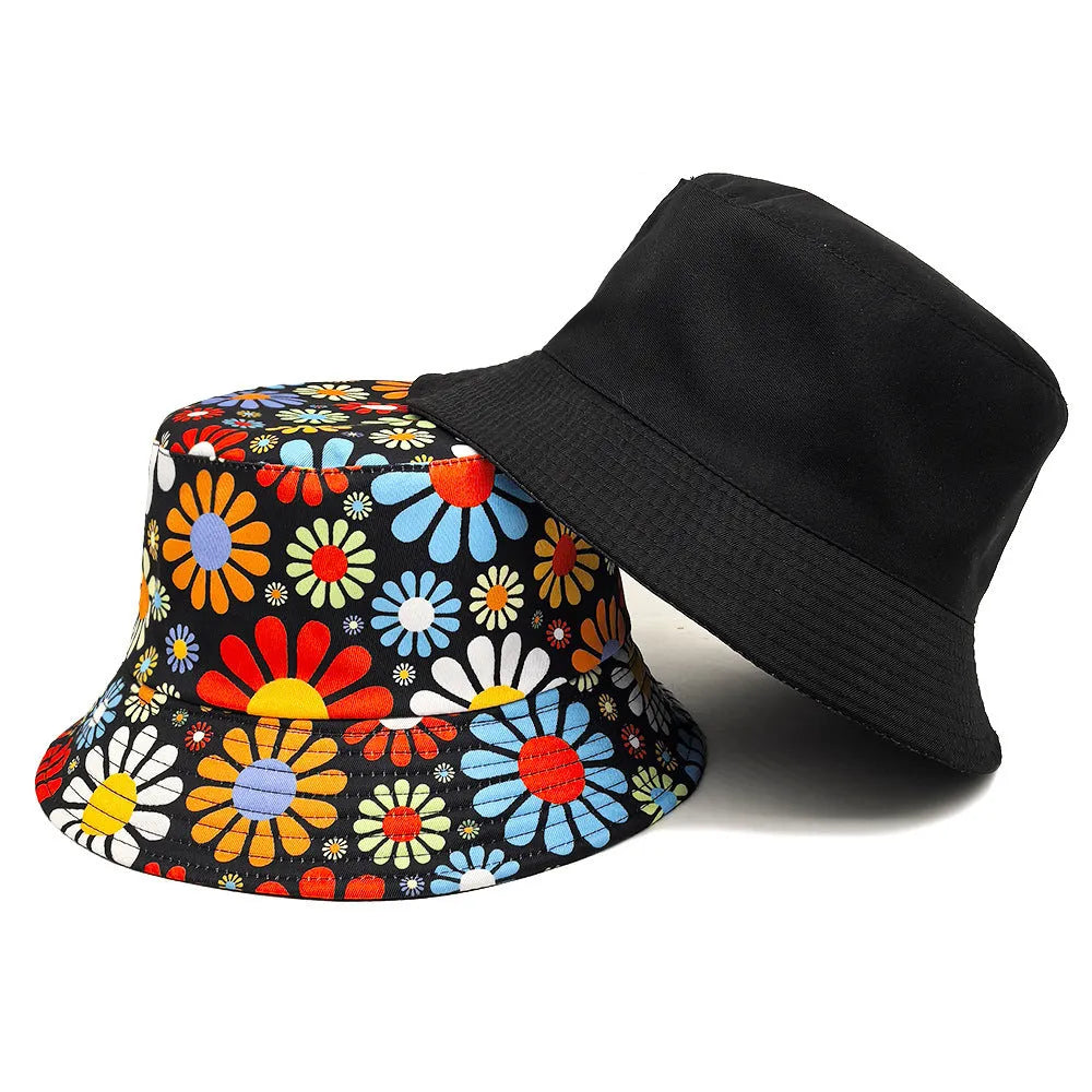 Floral pattern polyester bucket sun hat with dome crown design in size M