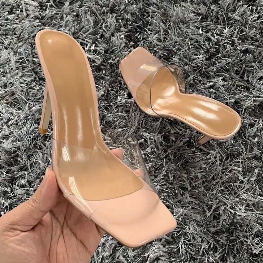 Women's black and silver high heels with PVC soles in sizes 34 to 43