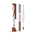 Double-headed lip makeup pen with lip liner pencil on one end and liquid lip lacquer pen on the other.