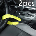 Red iron car steering wheel lock for General Motors vehicles showing wire rope design and copper lock core