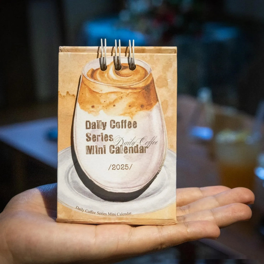 Mini desk calendar 2025 with coffee themed designs including four model options