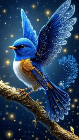 Handmade blue bird rhinestone diamond painting on a 60x100cm canvas with internal frame.