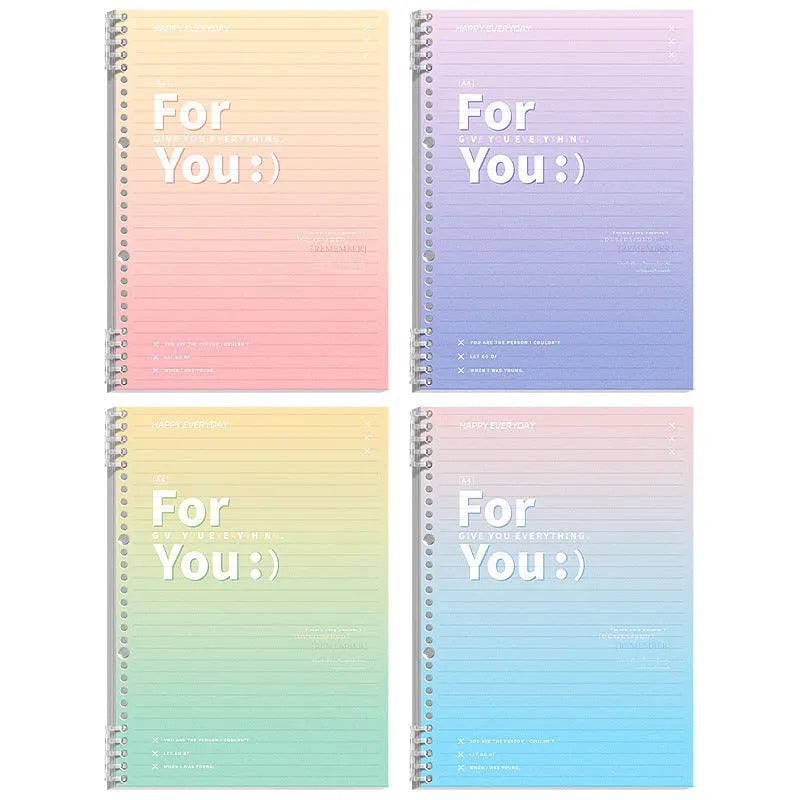 Removable coil gradient notepad with PP plastic cover in blue, green, pink, and purple options