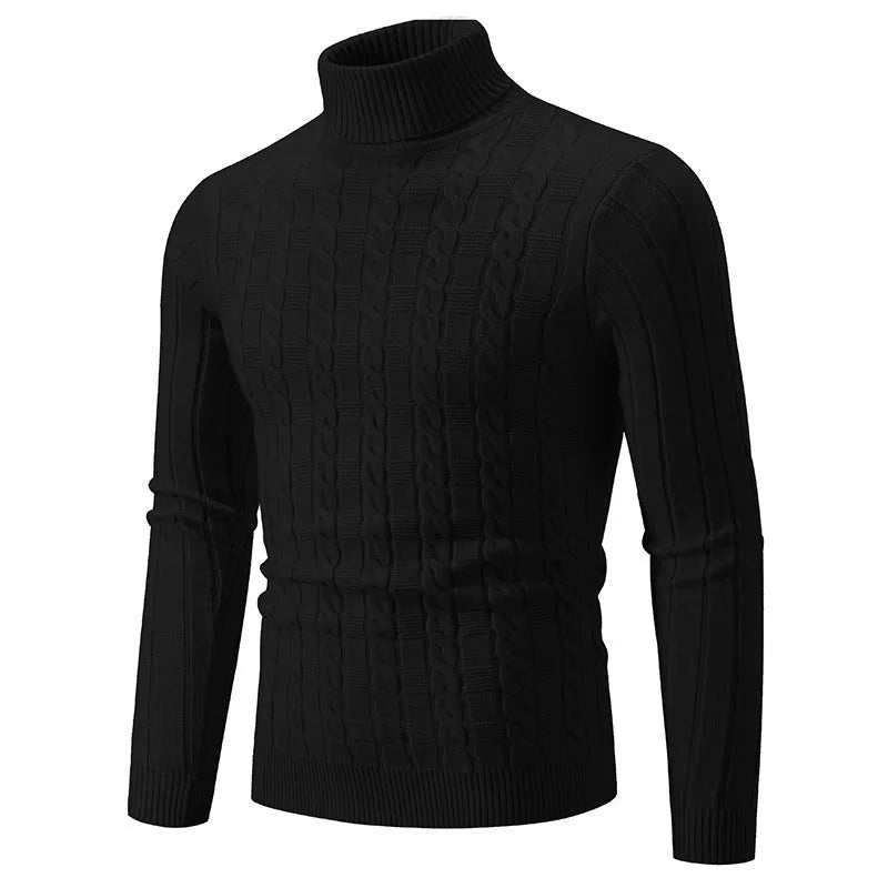 Men's slim-fit twist design turtleneck pullover sweater in chenille fabric.