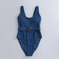 Navy blue women's one-piece slimming swimsuit with triangle design and chest pad