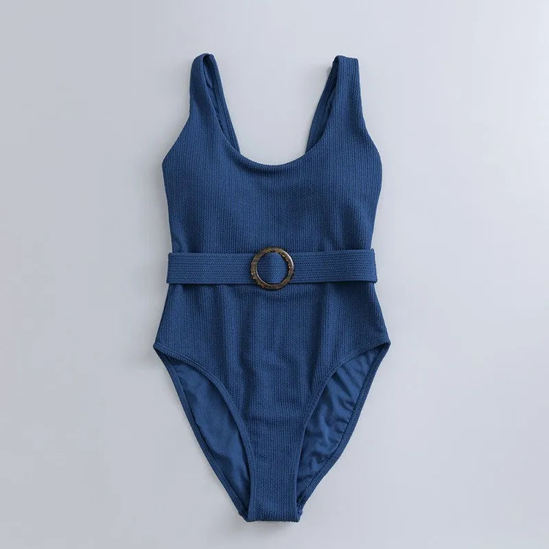 Navy blue women's one-piece slimming swimsuit with triangle design and chest pad