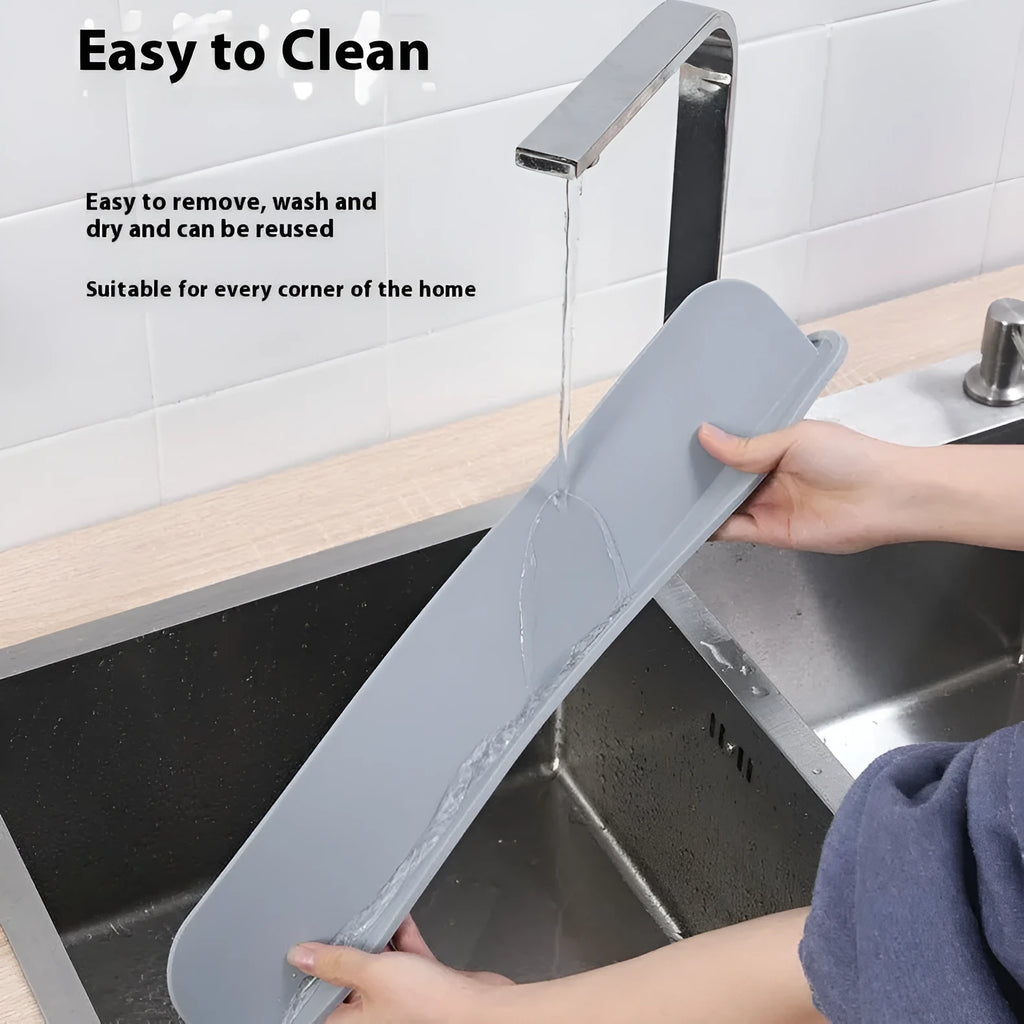 Thick grey silicone kitchen sink water blocking plate showing dimensions