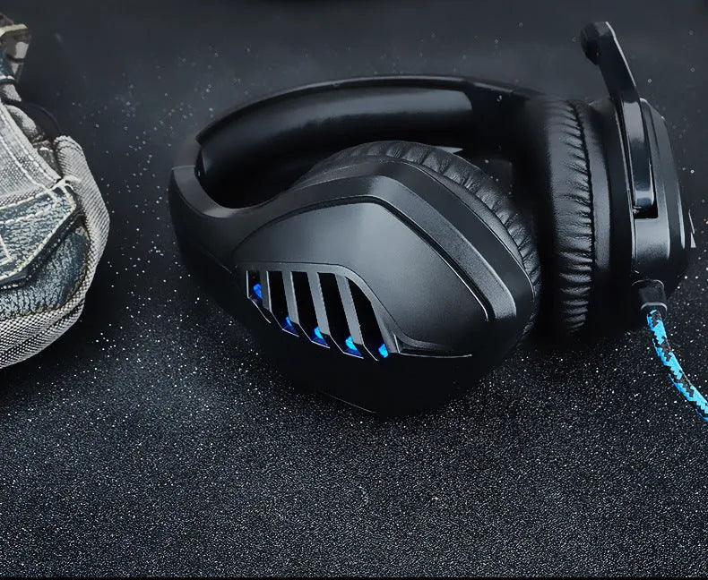 Computer gaming headset with USB 3.5mm plug, over ear design, blue black colour