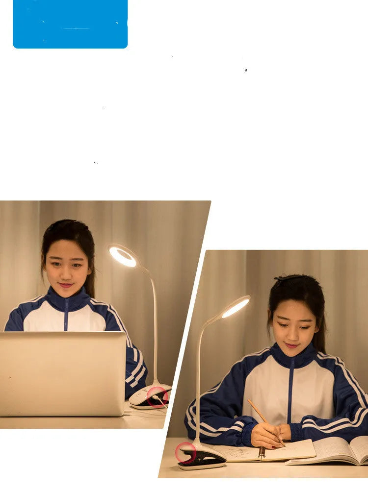 Green, pink, and white rechargeable USB table lamps with touch switch on a desk.