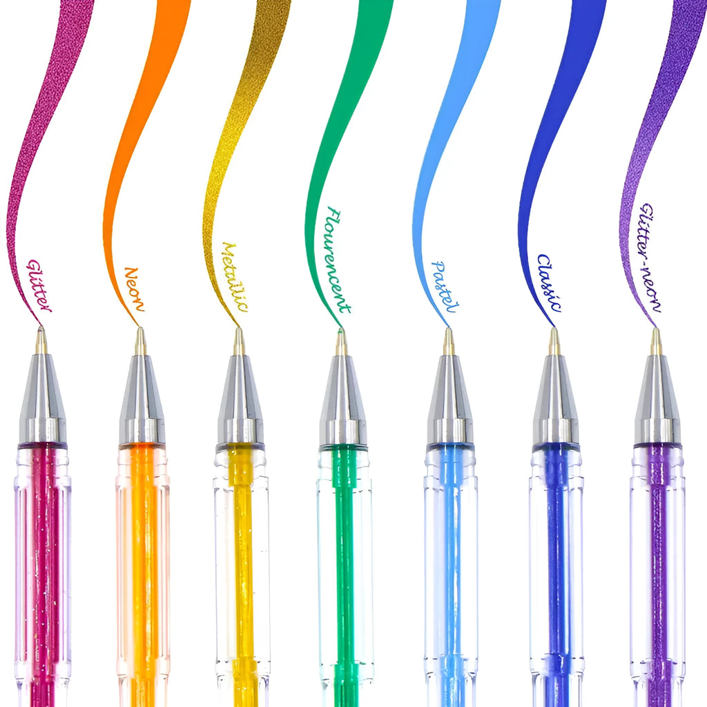 100 colour gel pen and highlighter set with watercolour effects and two tip sizes