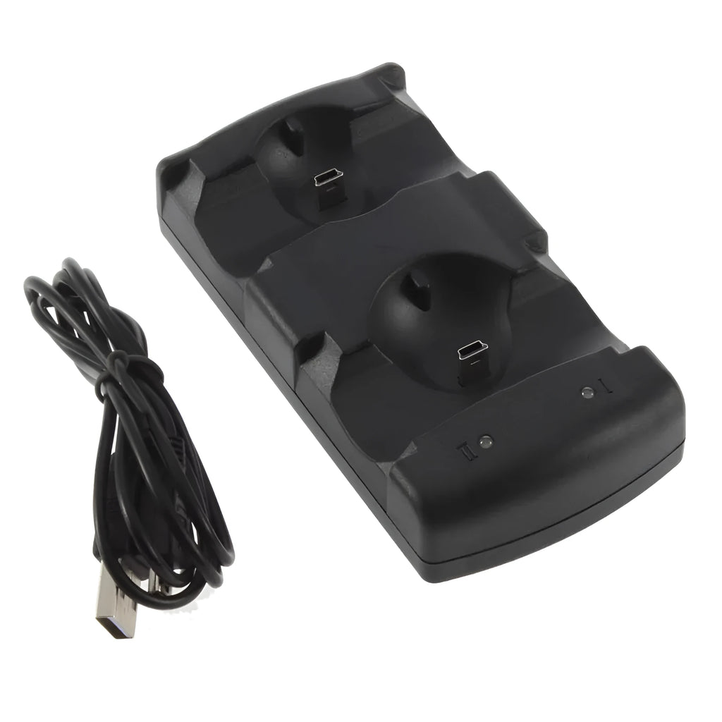 Black PS3 dual controller USB charging dock station with two charging ports