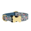 Flat fabric printed grid pattern nylon dog collar with adjustable bone buckle fastener