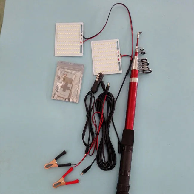 White LED fishing rod light with remote control on telescopic pole for night fishing and camping
