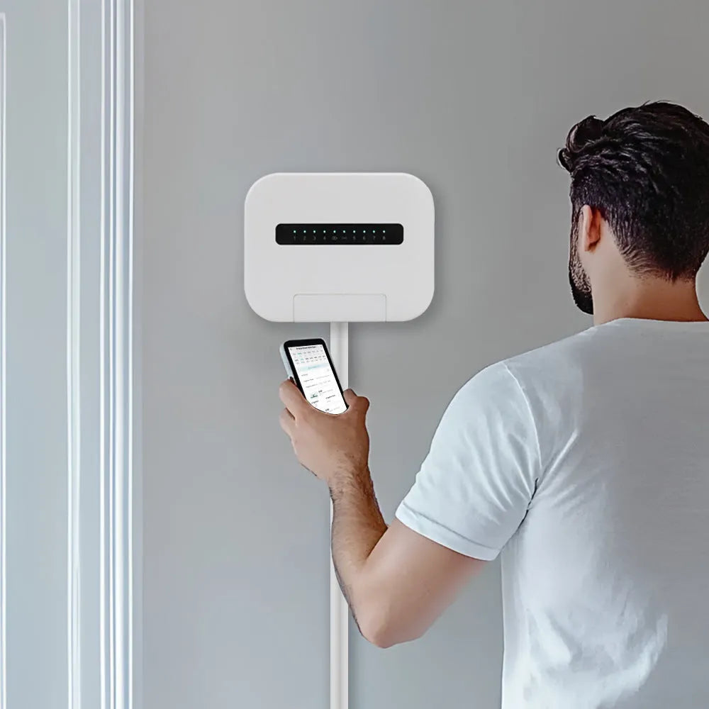 8-way smart water valve irrigation controller with wireless bridge, available in white green gray and black for EU garden use