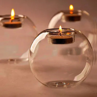 European style round hollow glass candle handmade from hot glass in spherical design