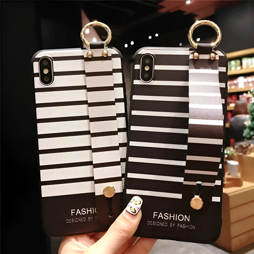 Matte black striped TPU phone case with 3D relief texture for iPhone back cover