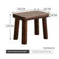 Solid wooden shoes changing stool with a distressed finish and bracket leg structure.