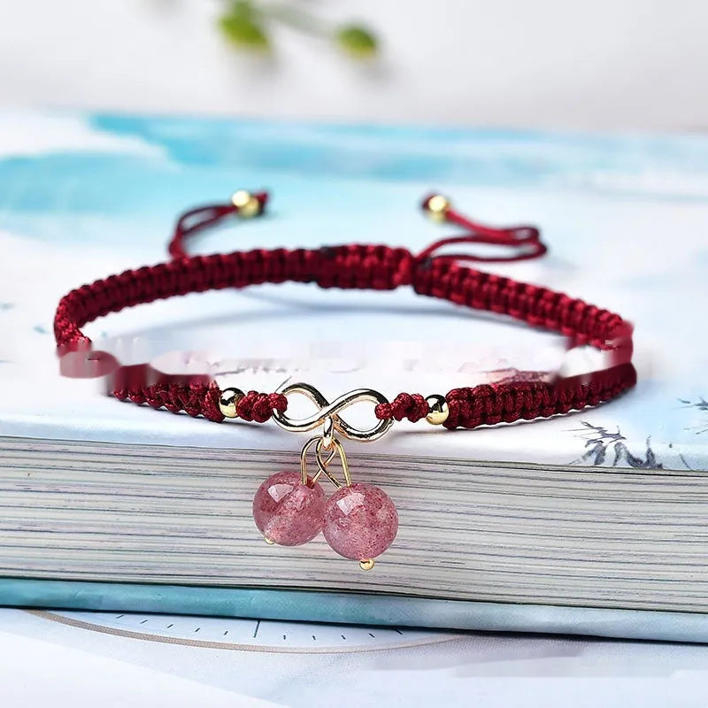 Natural strawberry quartz cherry bracelet for women with fruit-shaped crystal beads