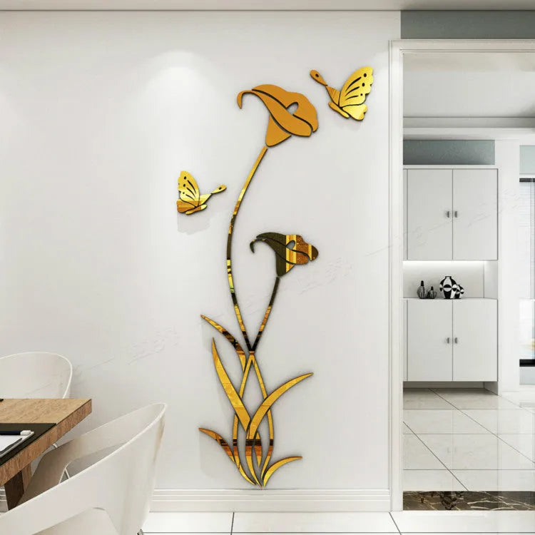 3D acrylic wall sticker with lily floral design in multiple colour options
